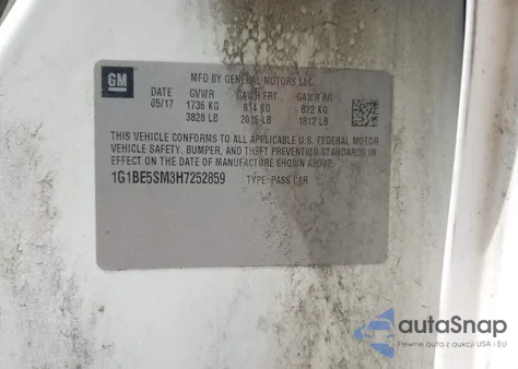 2017 Chevrolet Cruze Lt Auto z USA, uszkodzony, nr VIN 1G1BE5SM3H7252859